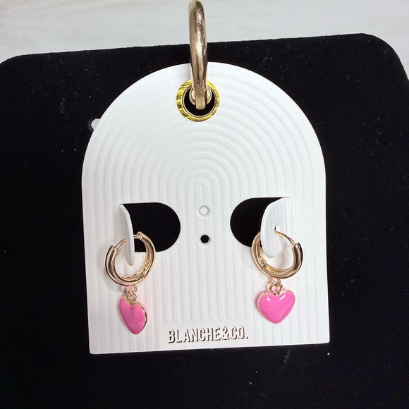 Blanche & Co Jewelry - Gold and Pink Heart Huggie Earrings
